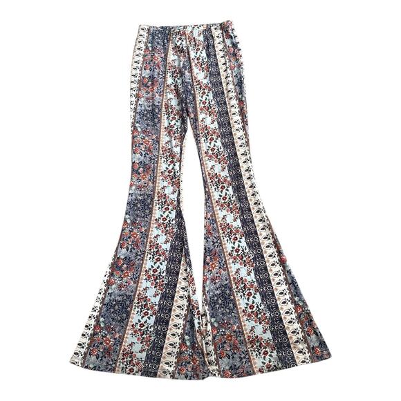 JUST POLLY Womens Size Small Floral Boho Wide Leg Pull On Pants 34" Inseam - Picture 1 of 5
